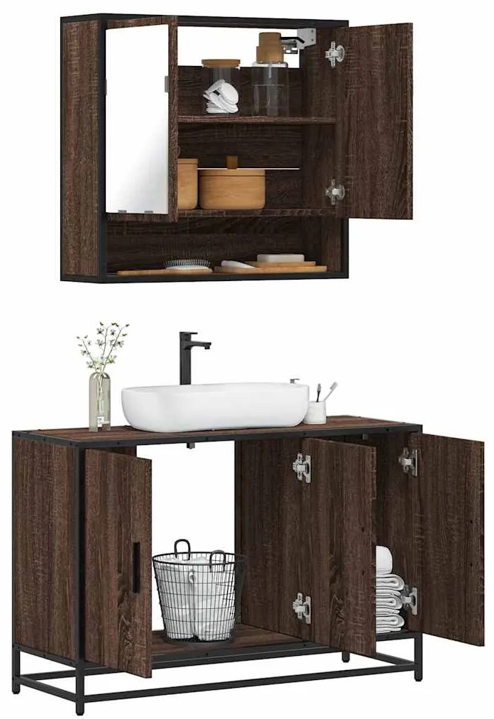 Set Mobili Da Bagno 2 Pz Rovere Marrone İn Legno Multistrato /