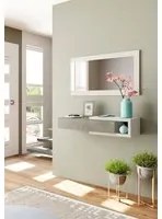 Mobile da ingresso Mcallen, Entratina con specchio, Mobile per atrio con cassetto, Svuotatasche per appartamenti, cm 95x26h69, Bianco e Rovere