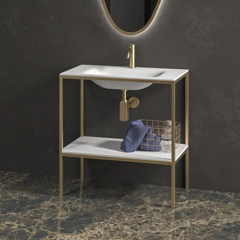 Kamalu - mobiletto metallico a terra 80 cm con lavabo e ripiano net-80