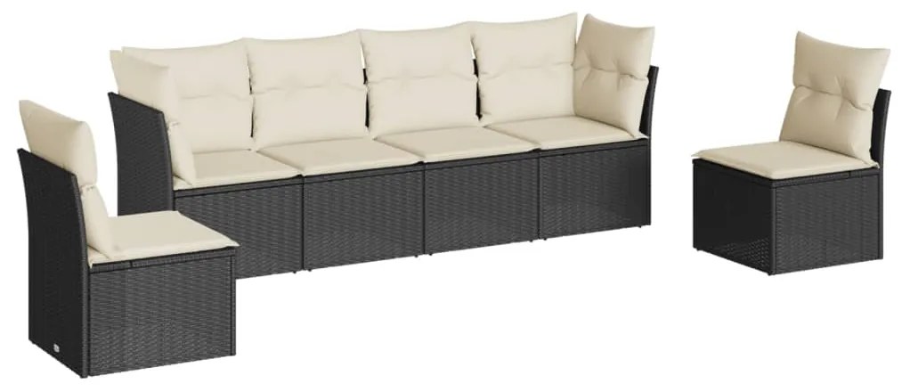 Set divano da giardino 6 pz con cuscini nero in polyrattan