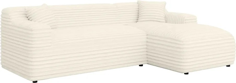 Divano angolare color crema (con penisola a destra e chaise lounge) rivestito in velluto a coste Martin – Ropez