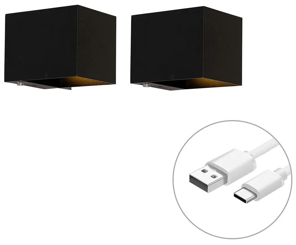 Set di 2 Applique nere ricaricabili con dimmer - Joris