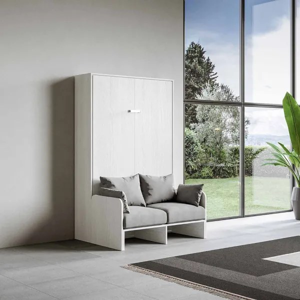 Letto stile francese a scomparsa 140 cm verticale Bianco Frassino KENTARO SOFŔ