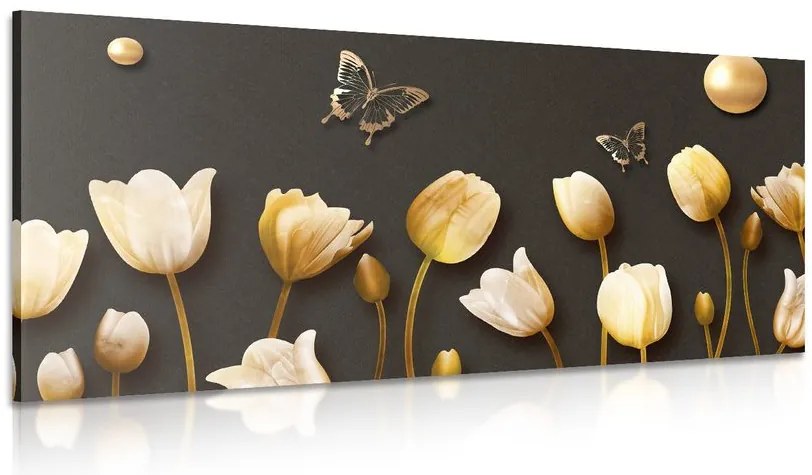 Quadro su tela – Tulipani con motivo dorato