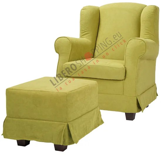Poltrona imbottita in tessuto sfoderabile BERGERE LIME con pouf
