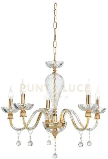Lampadario roxanne 5 luci attacco e14 d.73cm oro e trasparente