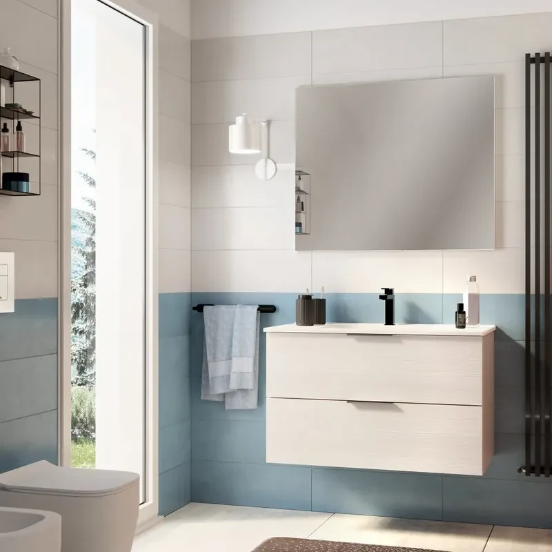 Mobile da bagno sotto lavabo SENSEA Jnka legno larice bianco L 90 x H 55 x P 45 cm 2 cassetti, lavabo non incluso
