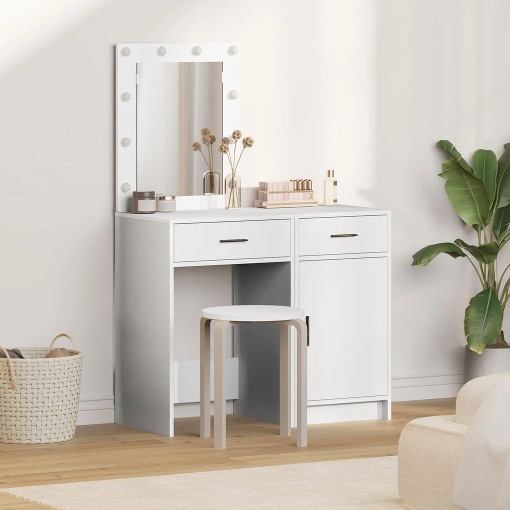 Set da toeletta 2 pezzi con led in legno ingegnerizzato bianco