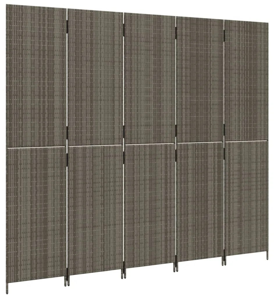 Divisorio per ambienti a 5 pannelli grigio in polyrattan