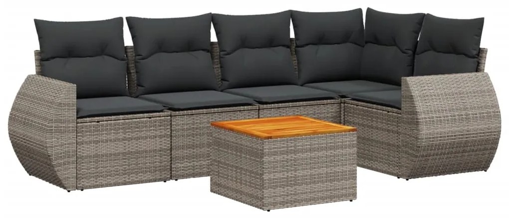 Set Divano da Giardino 6 pz con Cuscini Grigio in Polyrattan