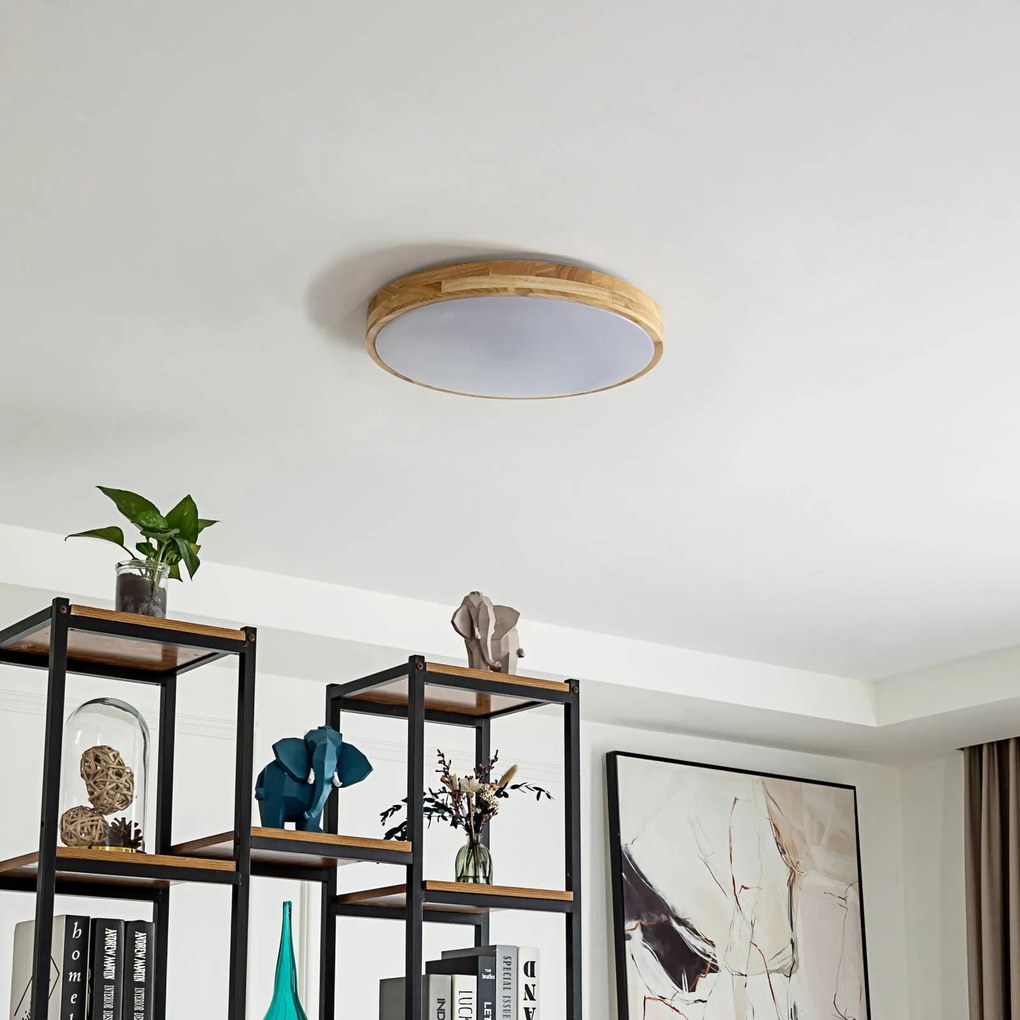 Plafoniera smart Innes Lindby, dimmerabile, Legno chiaro, Soggiorno / Sala da pranzo, Legno, Moderno