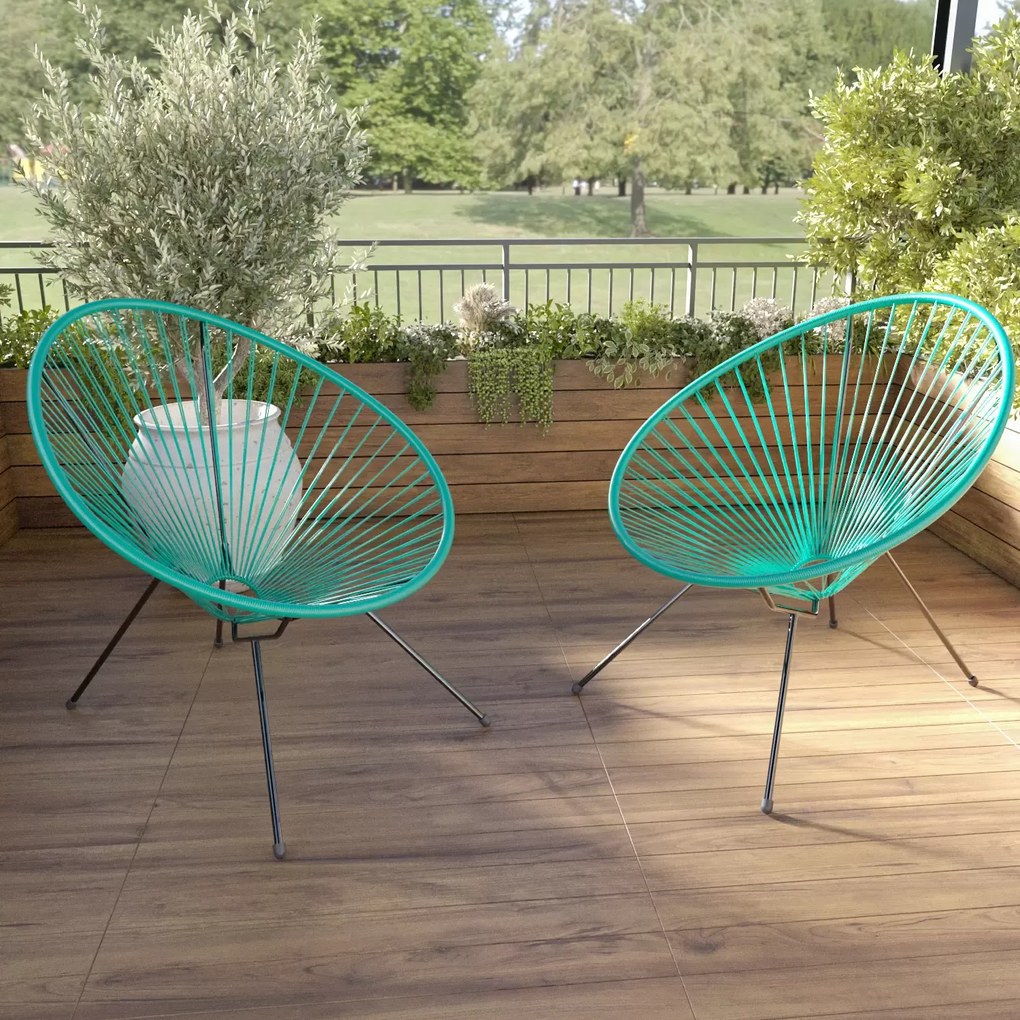 Set Di 2 Poltrone Sedia Relax Con Seduta A Corde Intrecciate Ovale E Struttura In Acciaio Robusto Arredo Arredamento Giardino Esterno Terrazzo Salone Soggiorno Salotto 72 x 78 x 89 cm (Verde Tiffany)