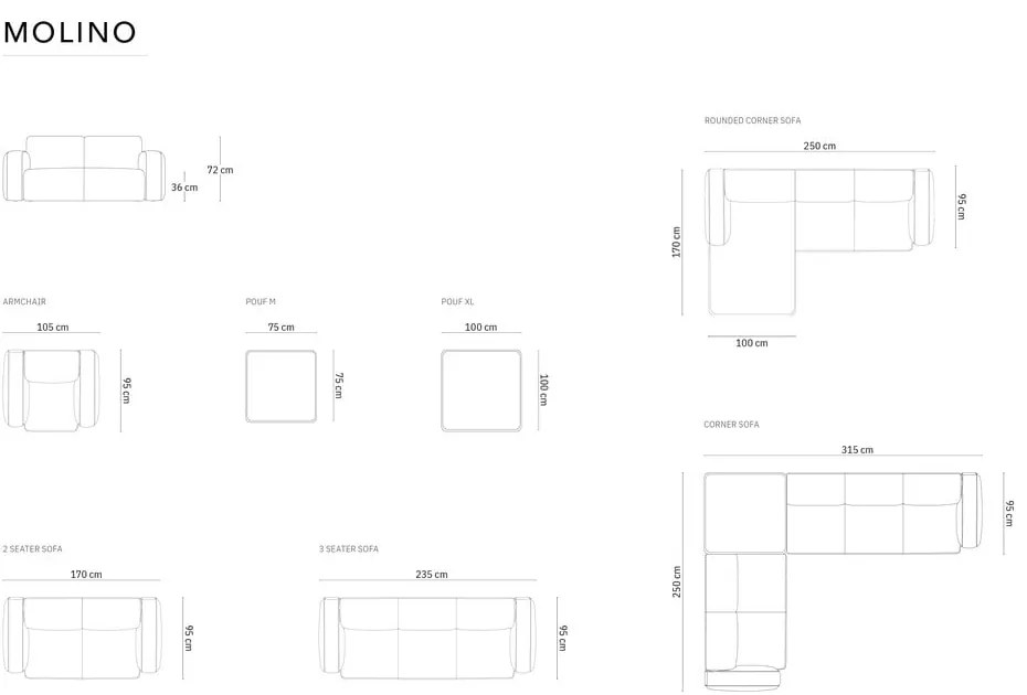Divano in tessuto bouclé grigio scuro 170 cm Molino - Micadoni Home