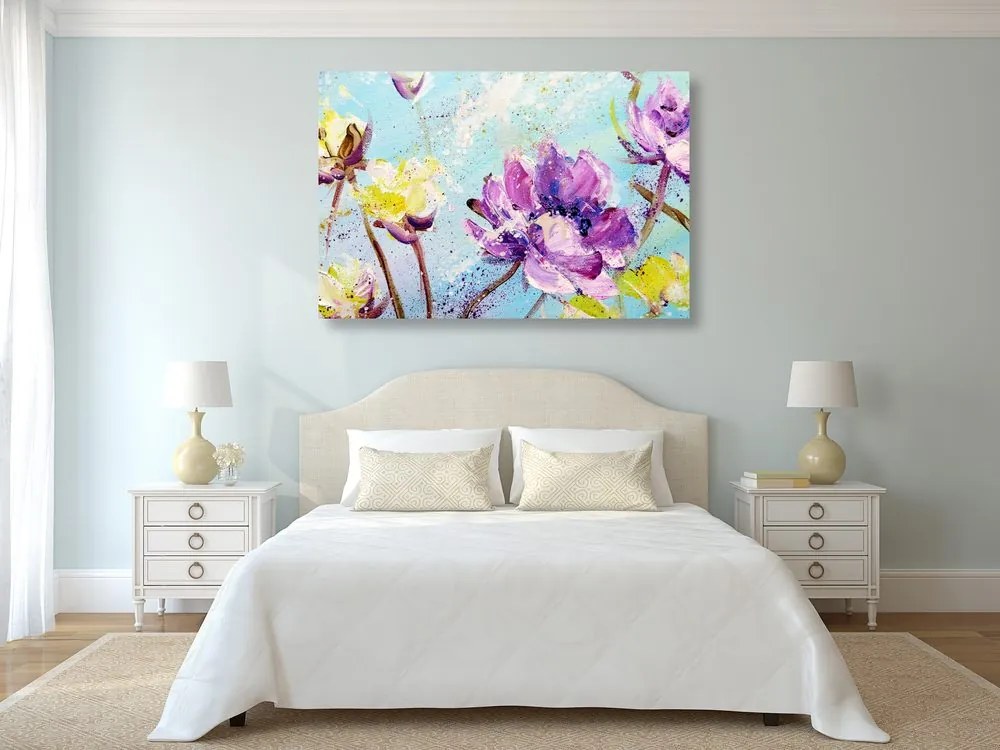 Stampa su tela – Fiori viola e gialli dipinti
