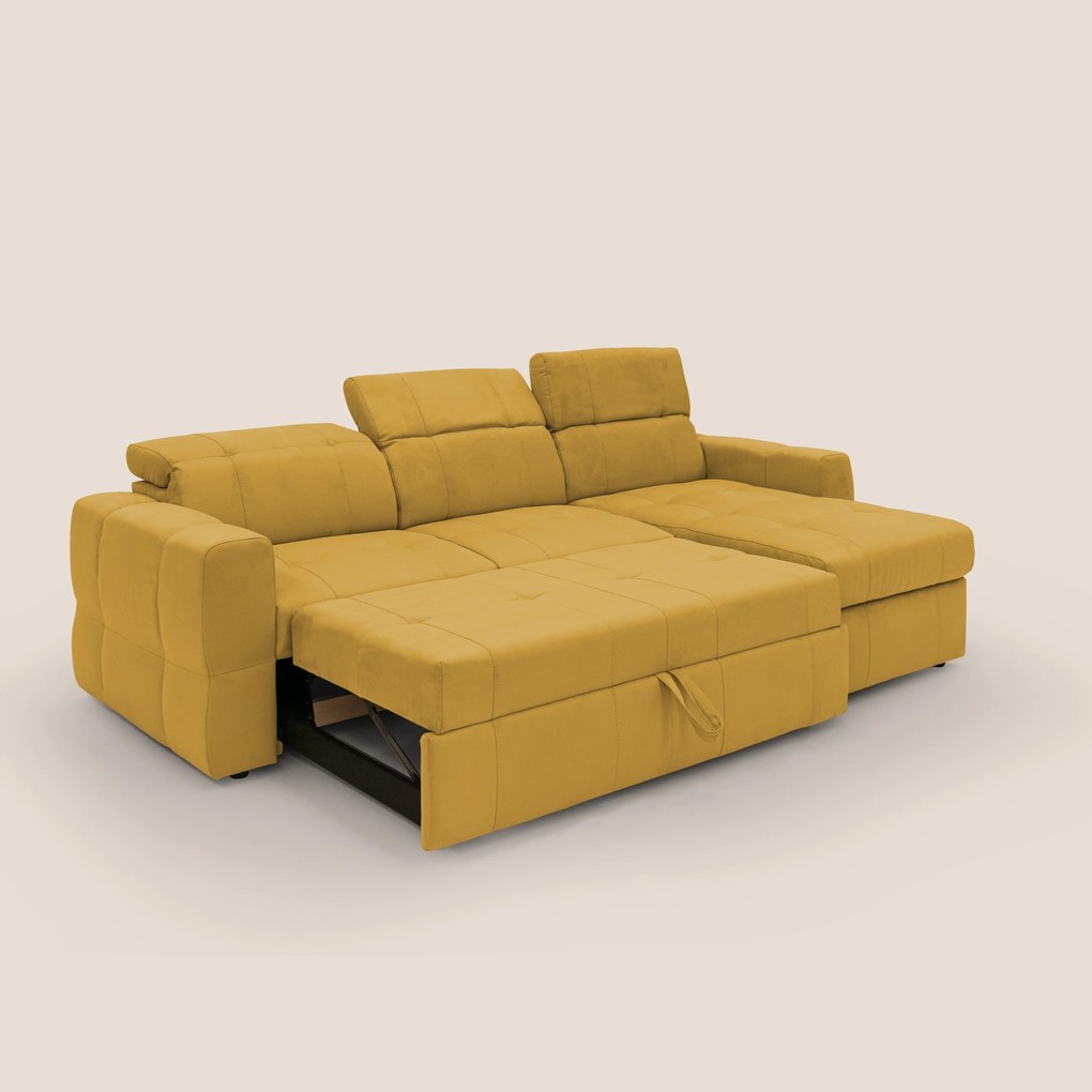 Kronos Divano angolare con pouf estraibile e penisola contenitore in microfibra impermeabile T11 giallo