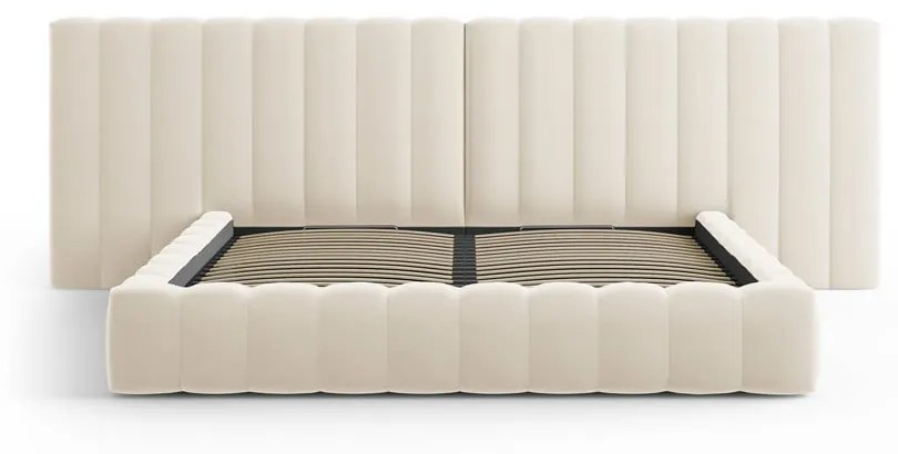 Letto matrimoniale imbottito beige con contenitore e griglia 200x200 cm Gina - Milo Casa