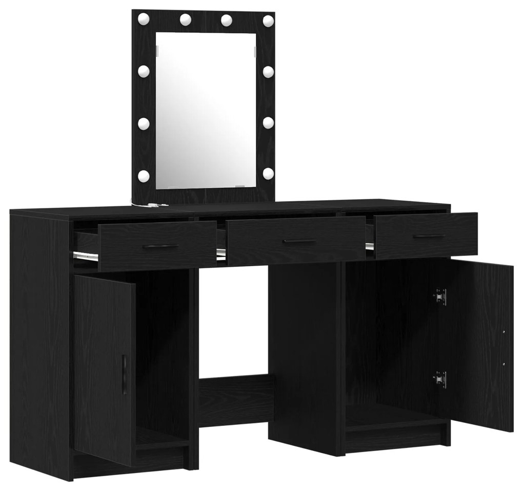 Set di toeletta 3 pezzi con led nero in legno ingegnerizzato