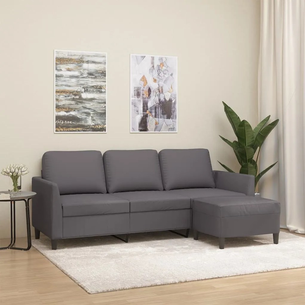 Divano A 3 Posti Con Poggiapiedi Grigio 180 Cm İn Similpelle /