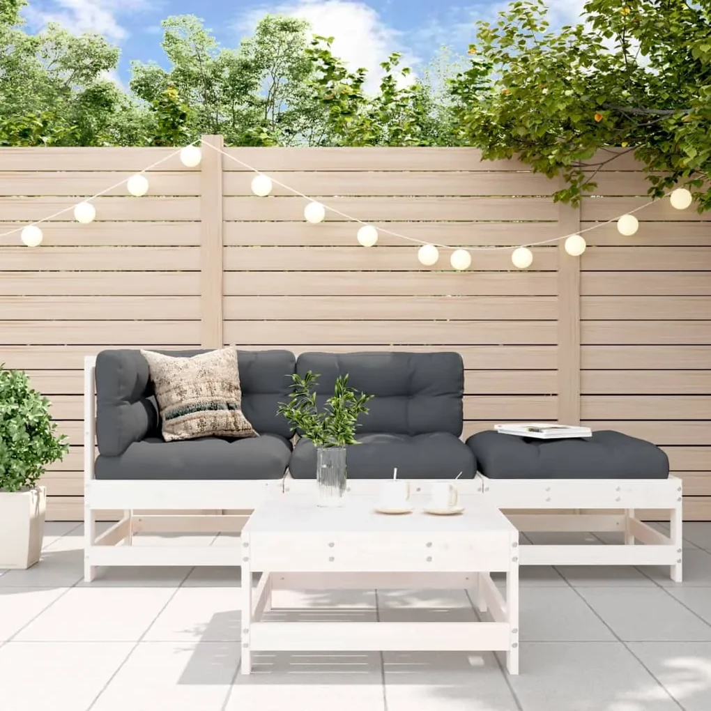 Set salotto da giardino 4 pz bianco in legno massello di pino