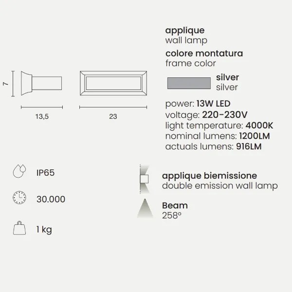 Applique NIC in alluminio 23x13,5 cmverniciato Silver