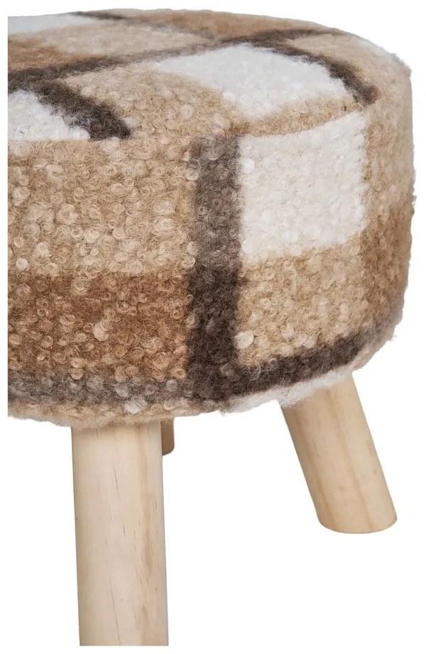 Pouf in bouclé bianco e marrone Aberdeen - House Nordic