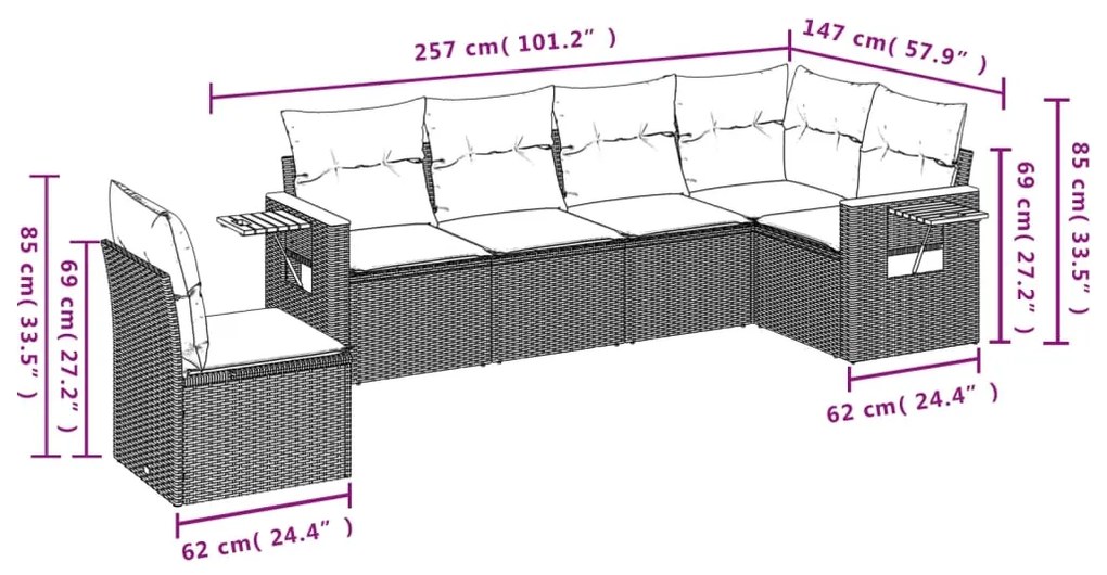 Set Divano da Giardino 6 pz con Cuscini Nero in Polyrattan