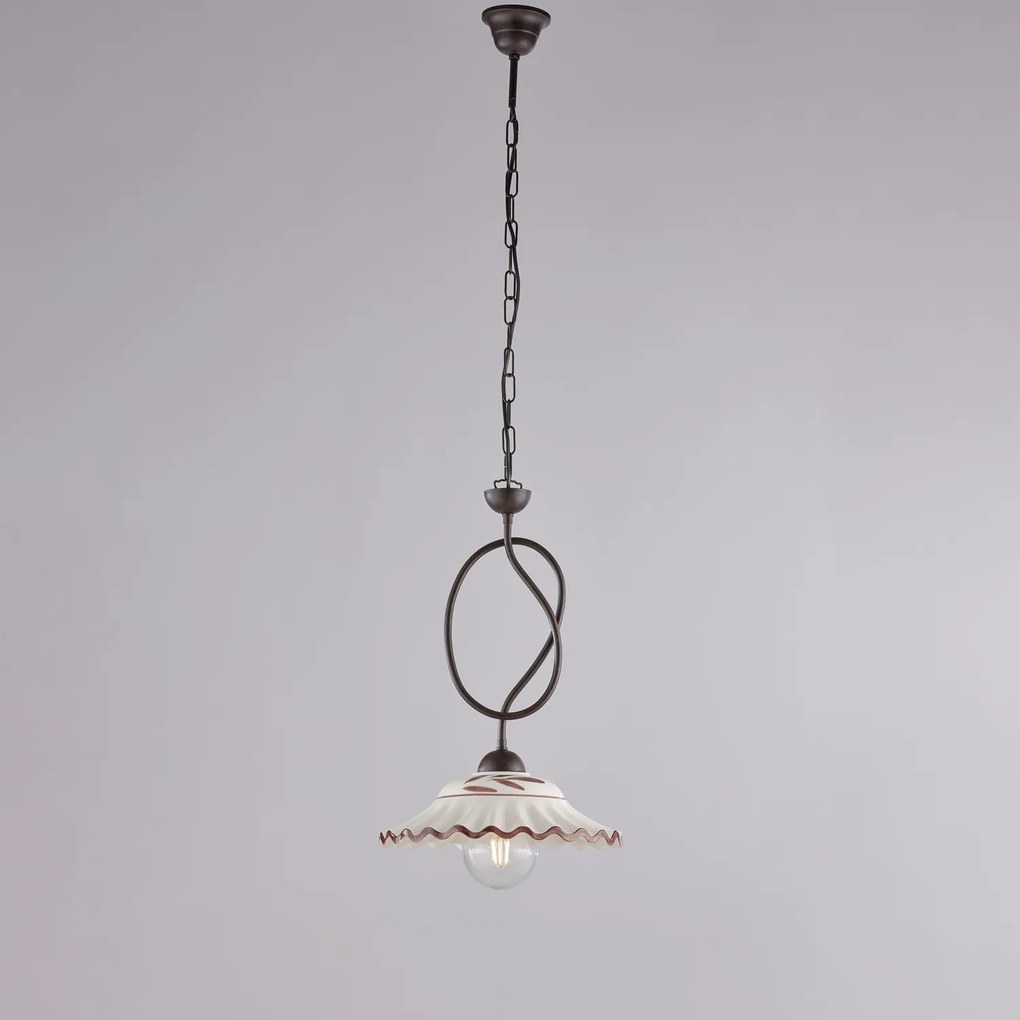 Sospensione Country Chic Bistrot 1 Luce Ruggine Con Ceramica Vietrese