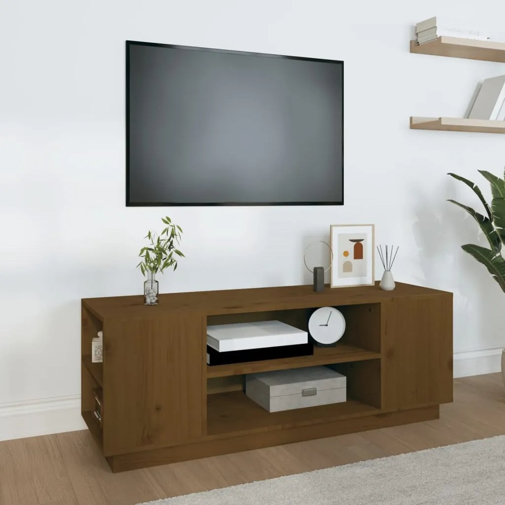 Mobile Porta Tv Ambra 110x35x40,5 Cm İn Legno Massello Di Pino /