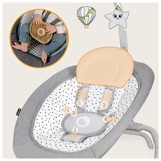 Lionelo - Dondolo vibrante per bambini con melodia PASCAL grigio