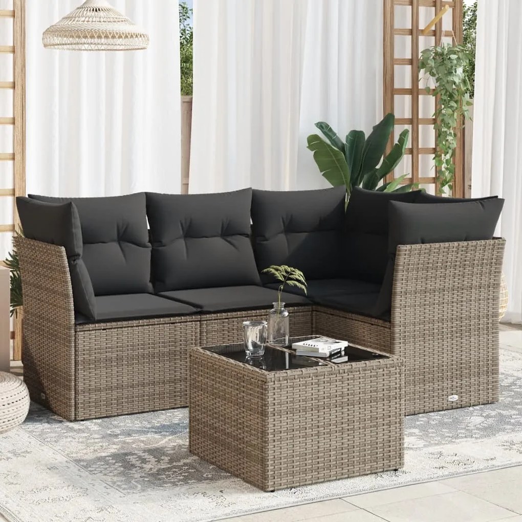 Set divano da giardino 5 pz con cuscini grigio in polyrattan