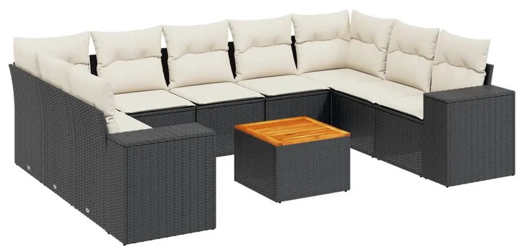 Set divani da giardino 10pz con cuscini in polyrattan nero