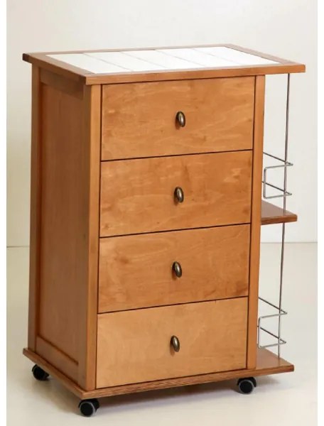 Carrello da cucina POKER con cassetti e portabottiglie Rovere