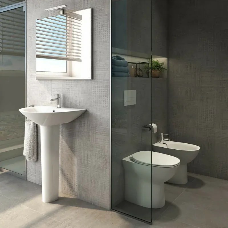 Wc filomuro Rimless serie Morning in ceramica bianco lucido