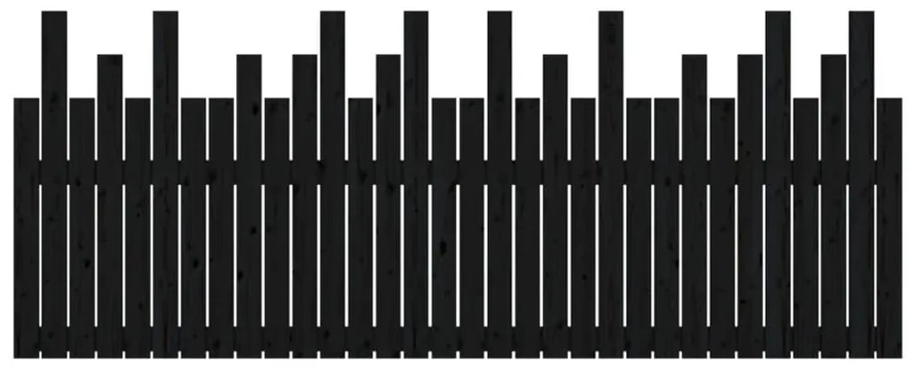 Testiera da parete nera 204x3x80 cm in legno massello di pino