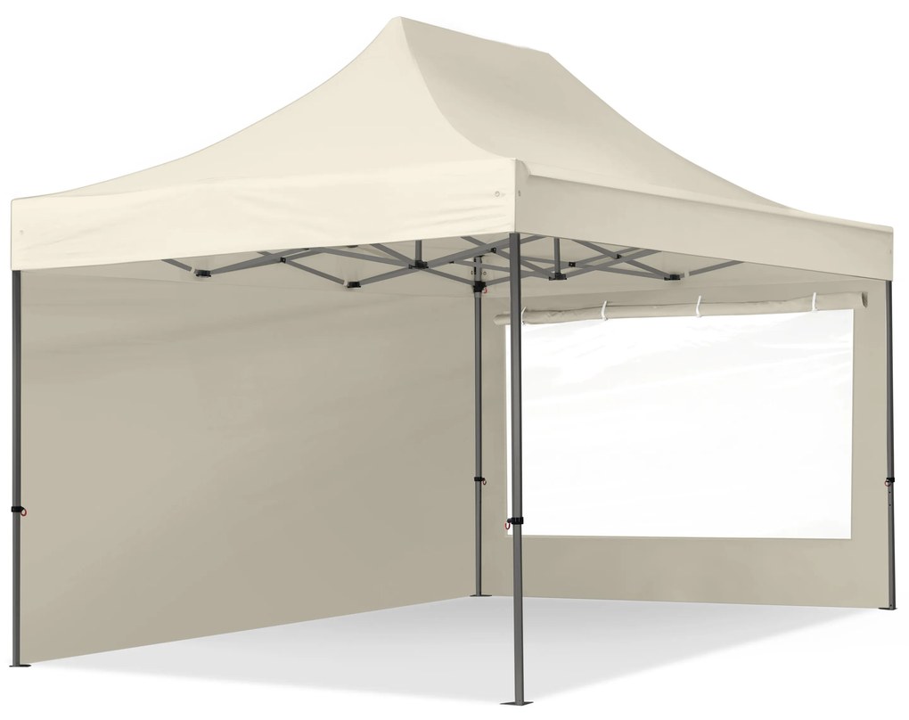 TOOLPORT 3x4,5m gazebo pieghevole con laterali (finestre panoramiche), PREMIUM acciaio, crema - (600048)