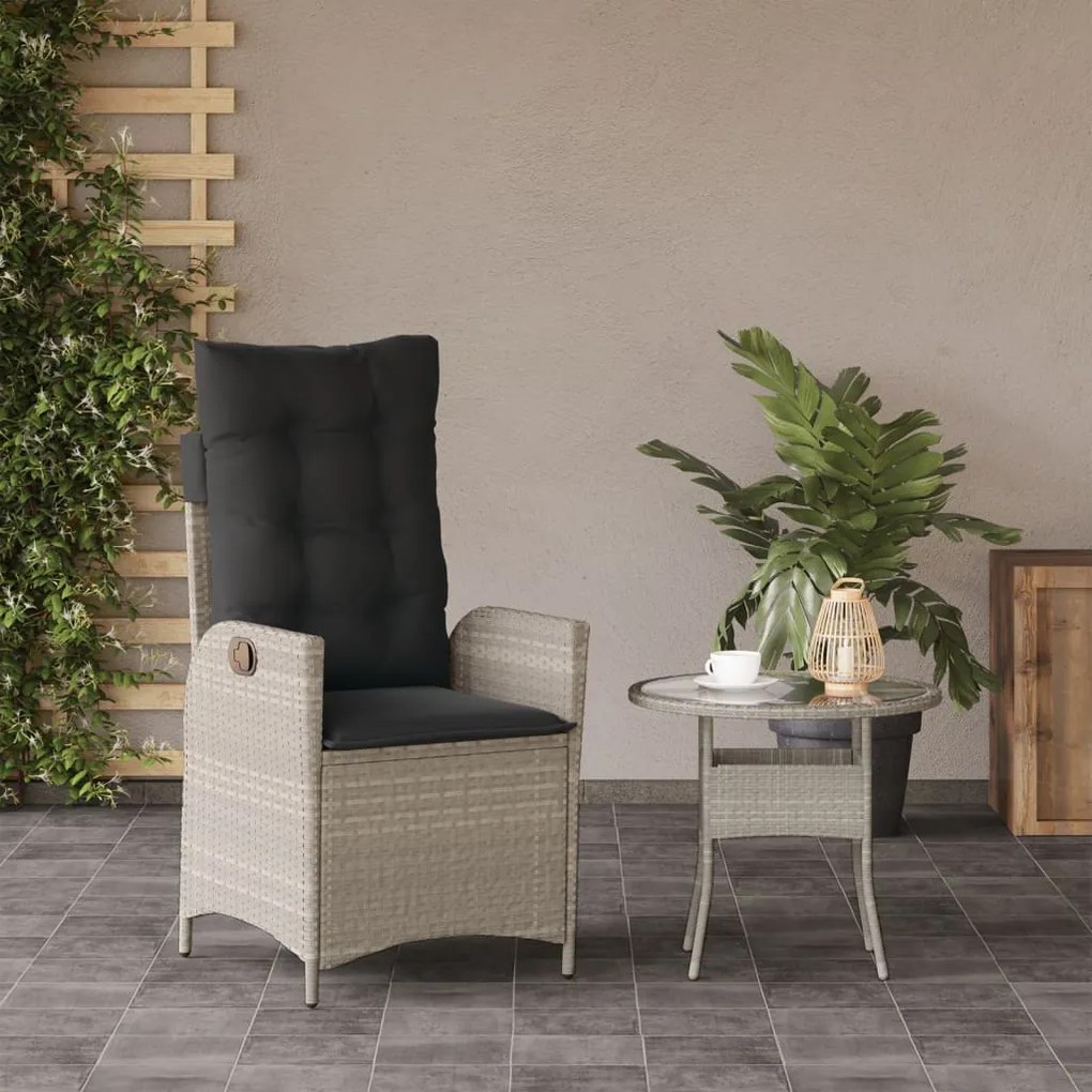 Sedia reclinabile giardino con cuscini grigio chiaro polyrattan