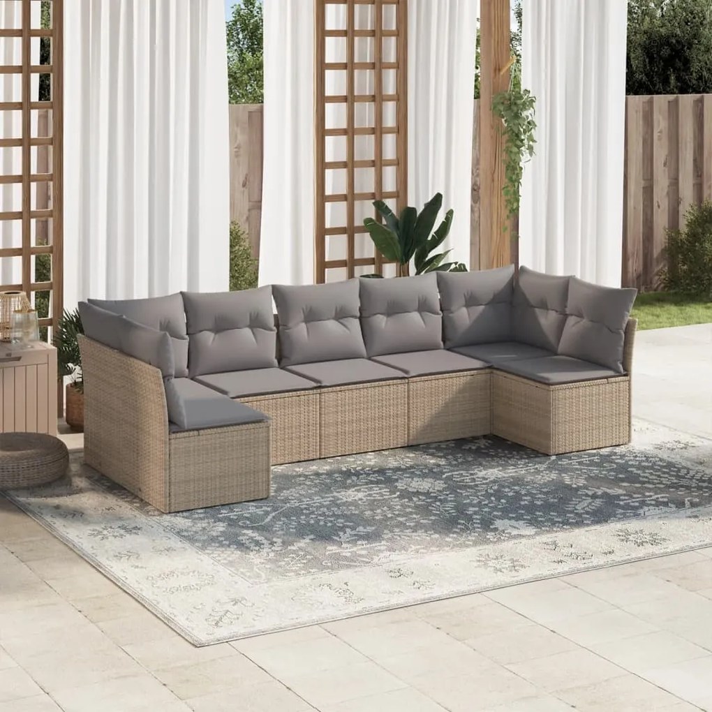 Set divani da giardino 7 pz con cuscini beige in polyrattan