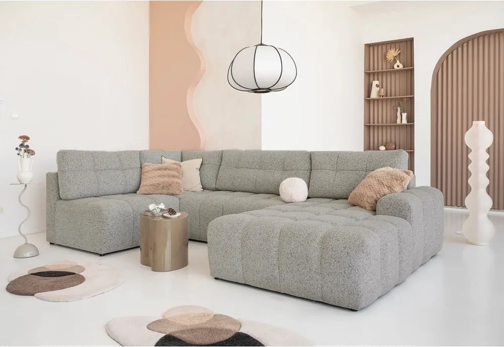 Divano angolare componibile marrone chiaro allungabile/con contenitore (con penisola a sinistra) Lulu – Miuform