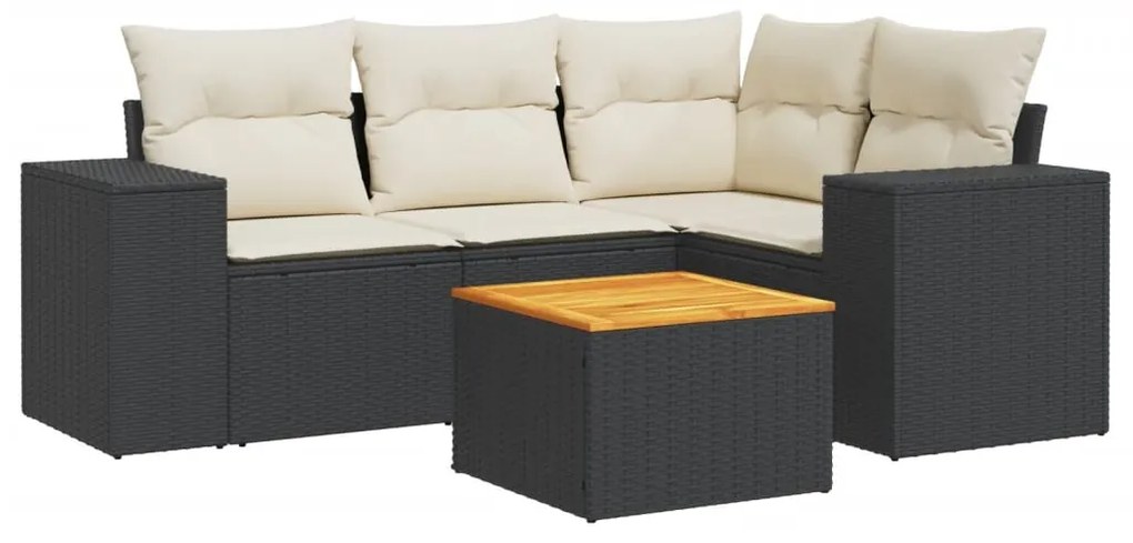 Set divani da giardino 5 pz con cuscini in polyrattan nero