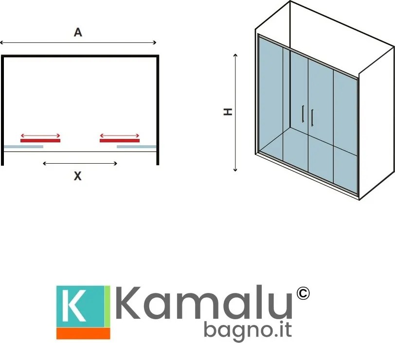 Nicchia doccia 150 cm doppio scorrevole vetro 8mm altezza 200h | KEL6000 - KAMALU