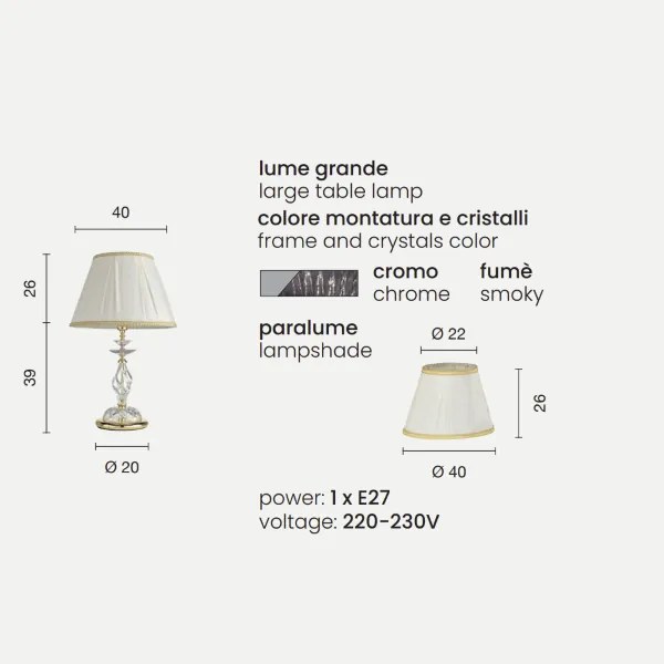 Lampada da tavolo 1306 in vetro soffiato lavorato a mano Fumč 40x65 cm