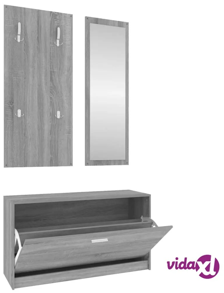 vidaXL Set Scarpiere 3 in 1 grigio sonoma in Legno Multistrato