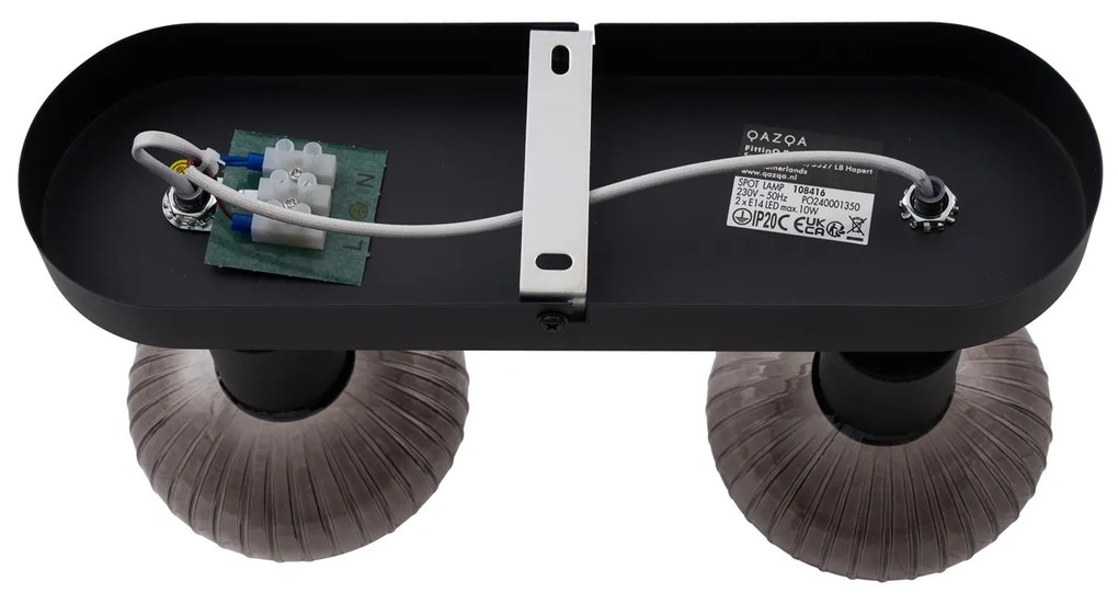 Faretto da soffitto rotondo nero con vetro fumé 2 luci - Teddy