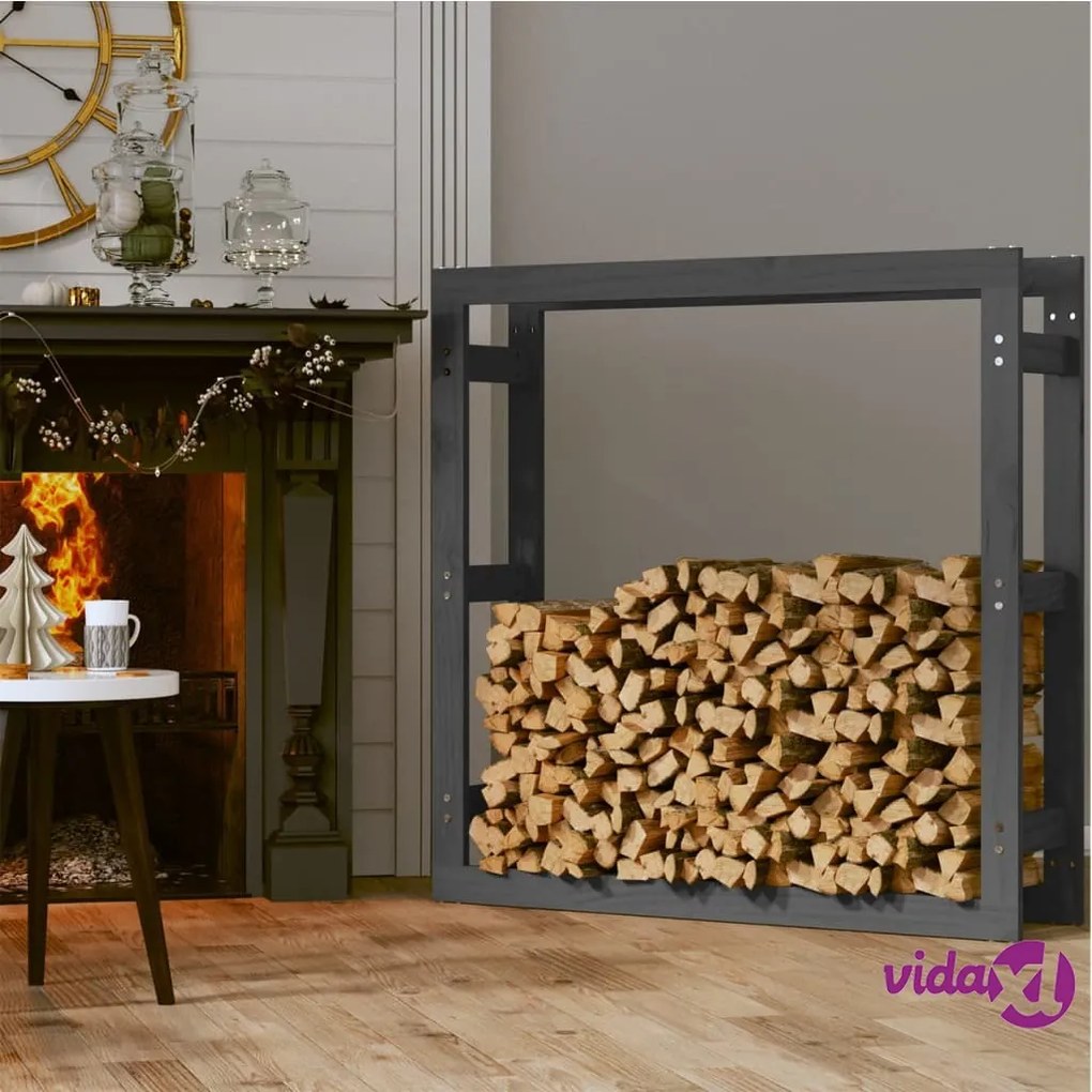 vidaXL Portalegna Grigio 100x25x100 cm in Legno Massello di Pino