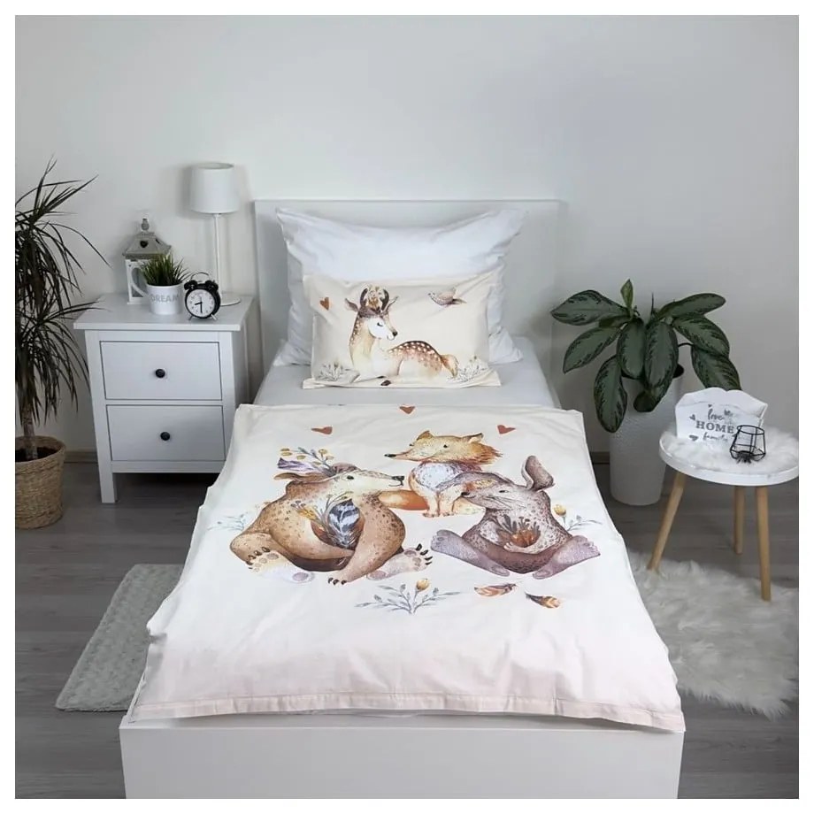 Set copripiumino e federa da bambini beige in cotone per culla 100x135 cm Animals "Woodland" – Jerry Fabrics