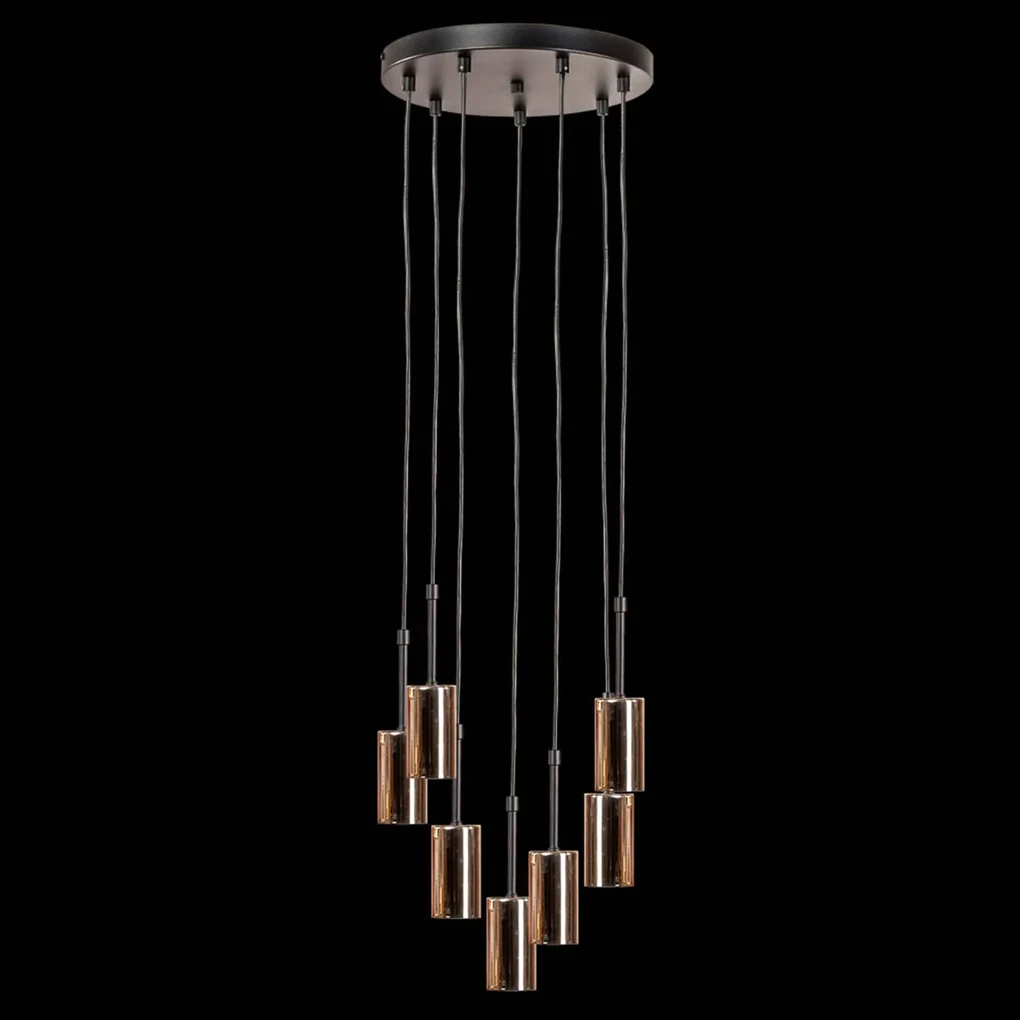 Domiluce Lampada a sospensione Orbit, nero/oro, 7 luci