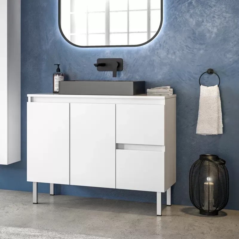 Mobile bagno 100cm a terra con 2 cassetti e 2 sportelli TOD-100PP - KAMALU