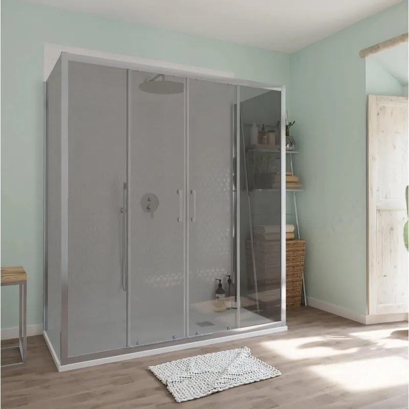 Box doccia con ingresso frontale L 160 x H 190 cm, in vetro trasparente profilo grigio cromato Bilbao