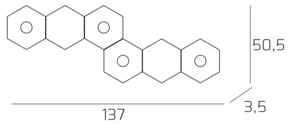 Plafoniera Moderna 6 Moduli Hexagon Metallo Foglia Oro 4 Luci Led 12X4W