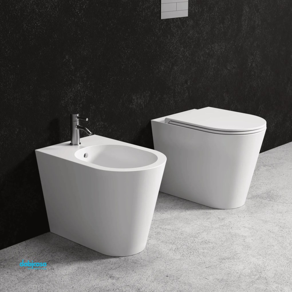 Alice Ceramica "Hide Round" Coppia Di Sanitari Filo Muro Senza Brida Bianco Lucido